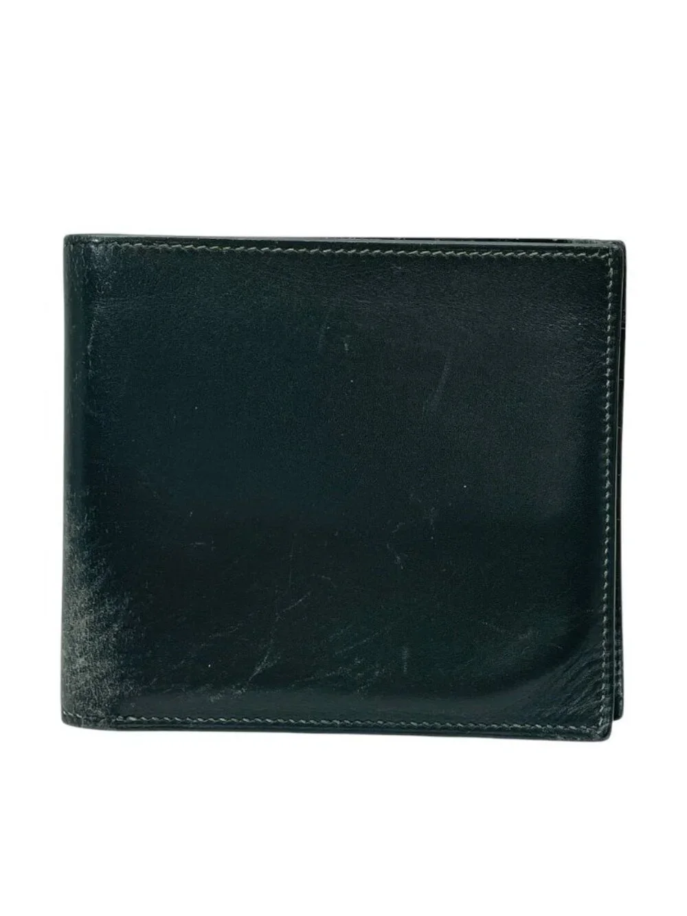 Hermes Bifold Wallet Folding Bill Card Slot Leather Dark Green Compact Capacity